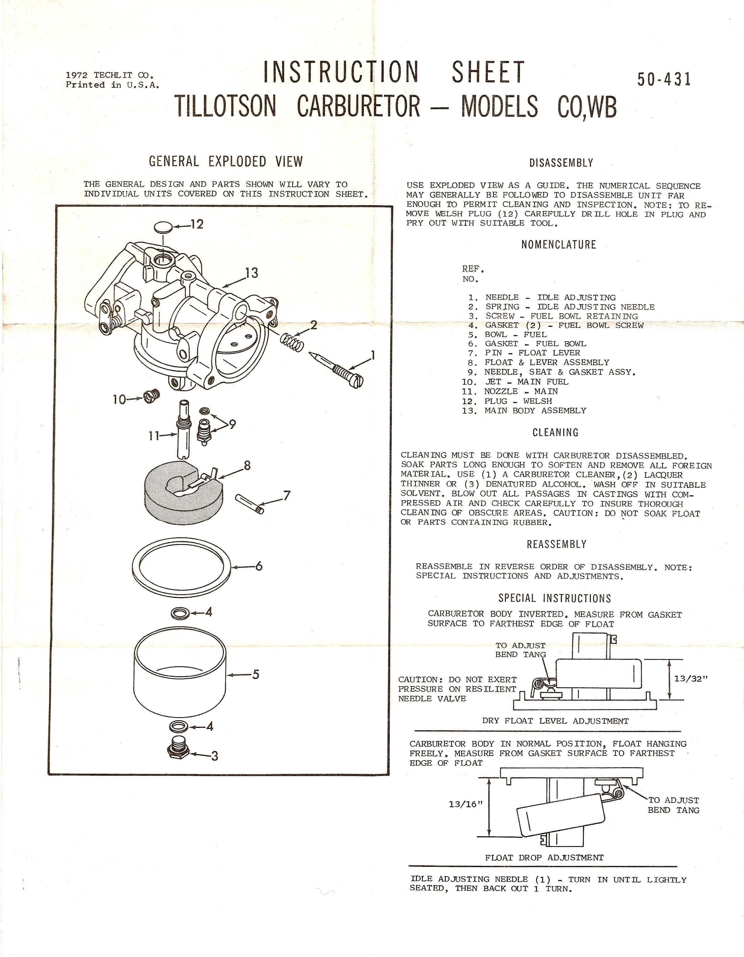carburateur tillotson instruction page 1